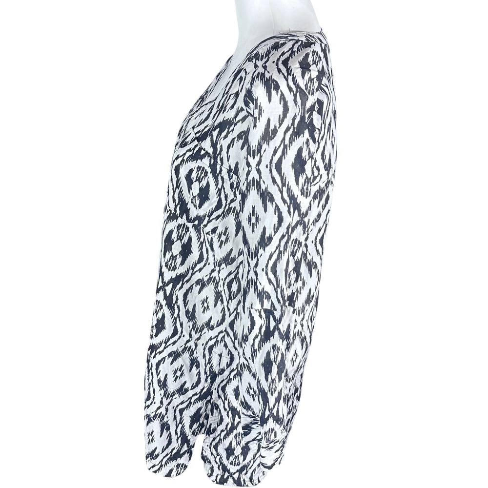 Athleta Printed Kaftan Tunic Top Women's M Black White Ikat Cotton Silk Blend - Picture 2 of 8